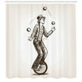 thumbnail image 3 of Circus Shower Curtain, Retro Style Sketch of Juggler Clown Man Performance on Cycle Bike Bicycle Wheel, Fabric Bathroom Set with Hooks, 69W X 75L Inches Long, Brown and White, by Ambesonne, 3 of 3