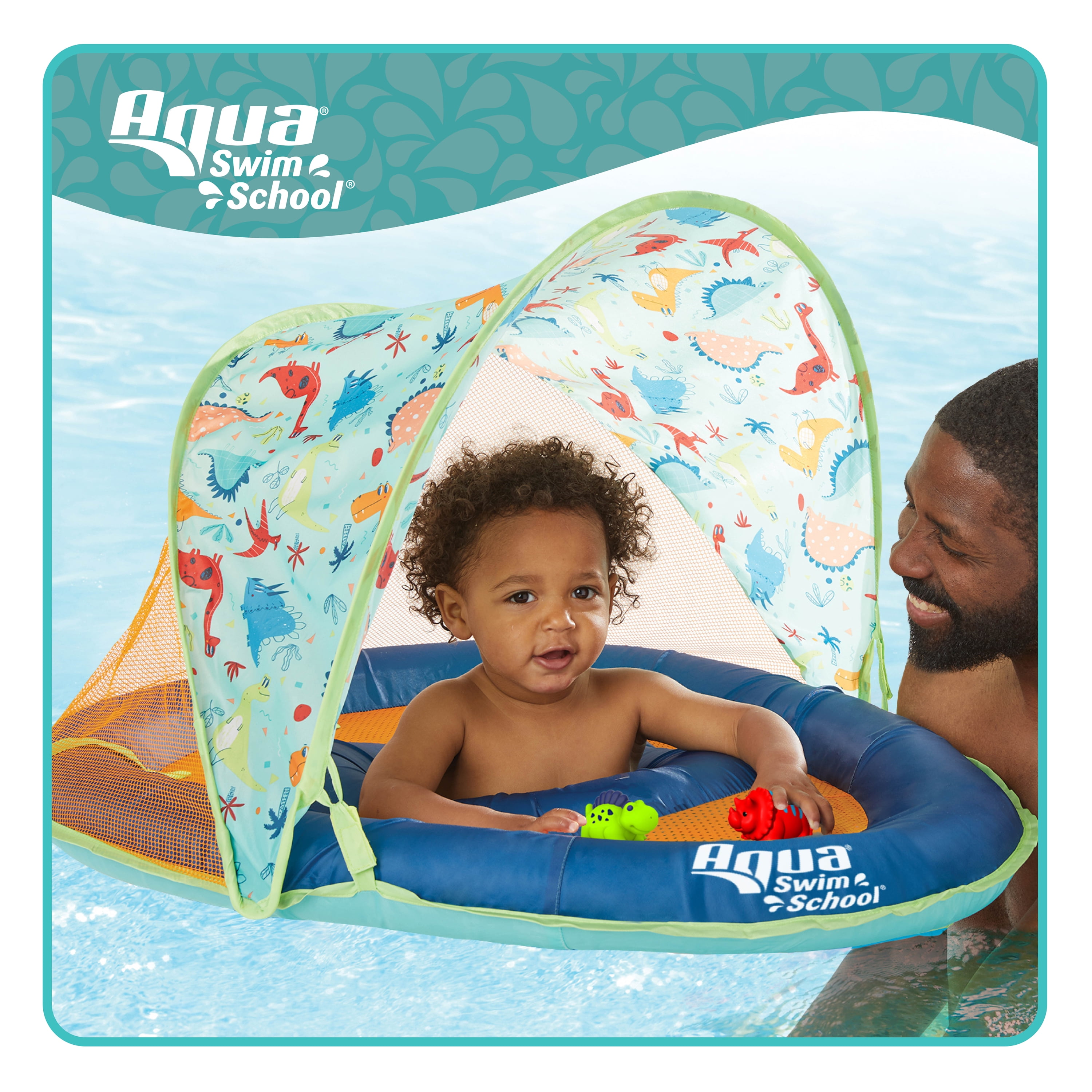 Flotteur de piscine gonflable anti-UV avec auvent pour bébé Grow-with-Me de  SwimSchool, bleu, 6 à 24 mois