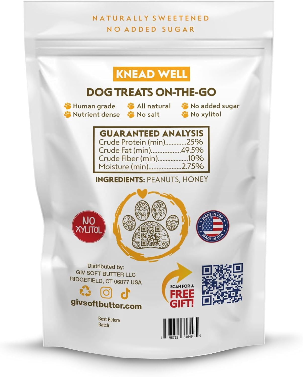 giv All Natural Peanut Butter for Dogs, 4oz Pouch, Pack of 9, Training Treat