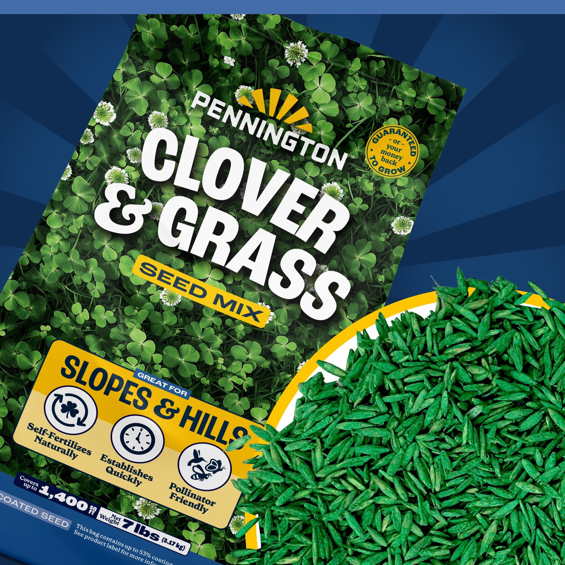 (2 pack) Pennington Smart Seed Clover & Grass Seed, Sun to Partial Shade, Drought Tolerant, Low-Maintenance Grass, 7 lb