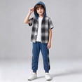 thumbnail image 5 of Agkizg Toddler Boys Clothing Set Hooded 2 Piece Set Short Sleeve Plaid Shirt Pants Set, 5 of 7