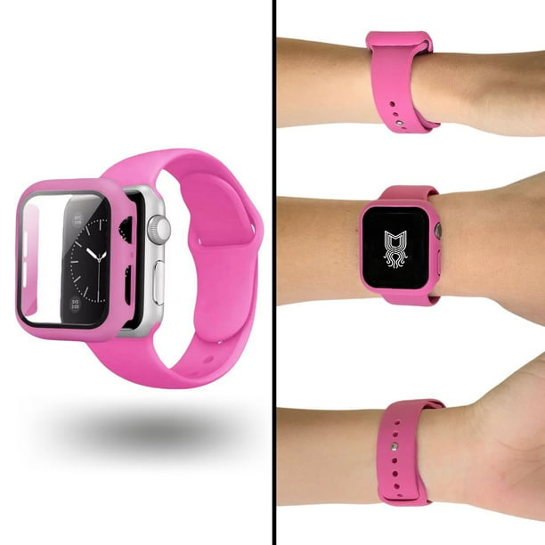 Correa para Apple Watch compatible con 38mm / 40mm de Silicón + Case Protector de pantalla con Cristal Templado. Mamá Pulpo Silicón con case