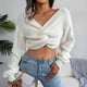 thumbnail image 5 of Suéter con cuello en V para mujer, Jersey de punto con manga larga acampanada y espalda descubierta anudada en la parte delantera, Top para Otoño e Invierno, 5 of 8