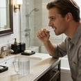 thumbnail image 1 of Plastic Toothbrush Cup - Scandinavian Bathroom Vanity Accessory, Tall Ridged Texture, Wide-Mouthed Design with Integrated Handle, Clear, JKODE, 1 of 8