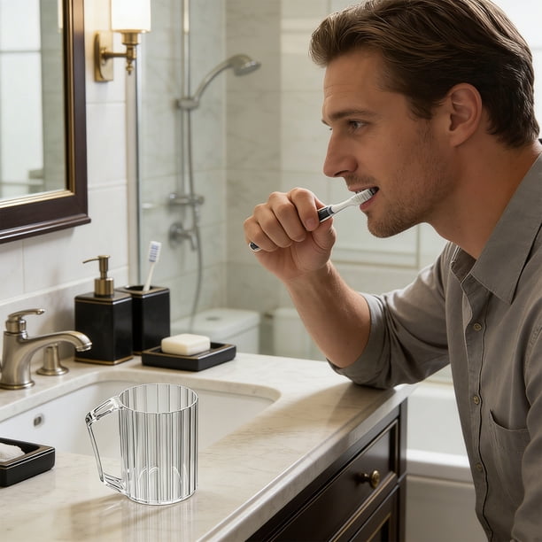 Vaso para Cepillo de Dientes con Asa | Soporte para Cepillo de Dientes de Baño | Organizador de Cepillo de Dientes de Plástico para Tocador | Vaso para Pasta de Dientes de Boca Ancha | Almacenamiento