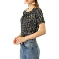 thumbnail image 5 of INSPIRE CHIC Women's Ruffled Neck Short Sleeve Polka Dots Blouse M Black, 5 of 7