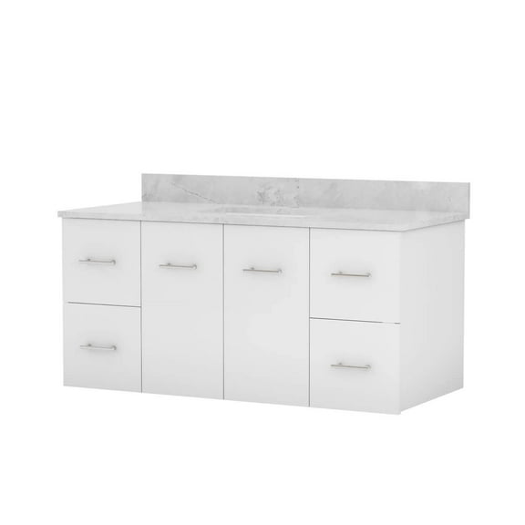 Mia 48 Inch Oak Floating Vanity with Square Undermount Sink - White / White Carrara Top