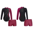 thumbnail image 3 of Aislor Kids Girls Long Sleeve Mock Neck Ballet Dance Bodysuit Leotard with Dance Shorts A Burgundy 14, 3 of 6