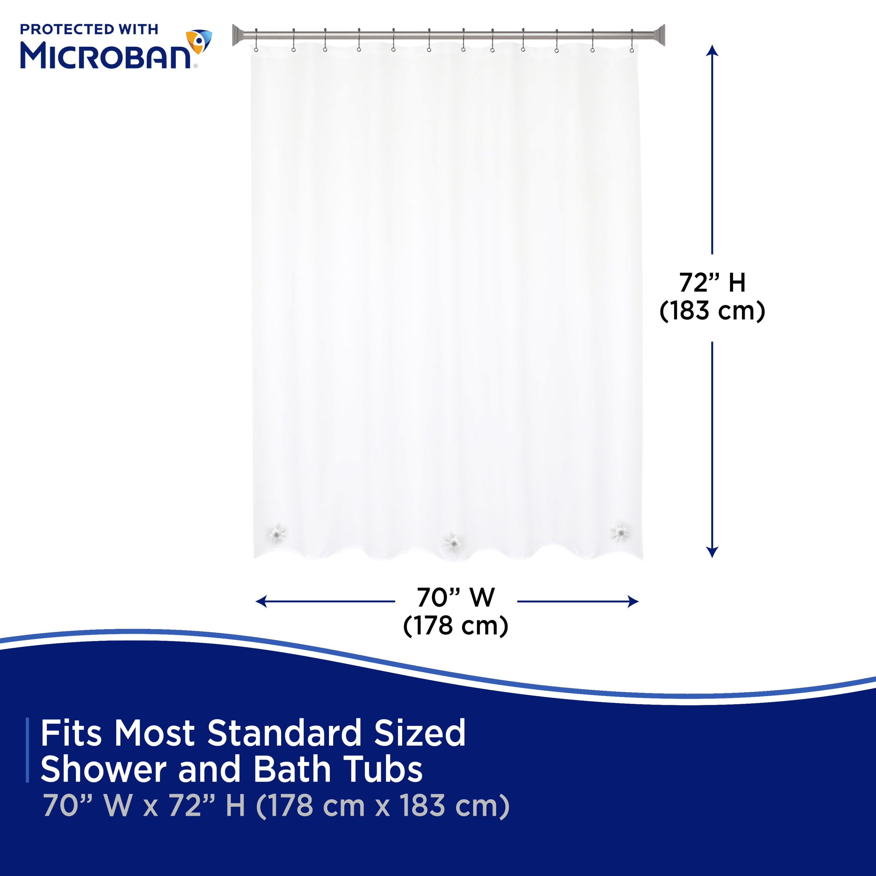 Kenney Microban Protected Heavyweight PEVA Shower Liner, 70" W x 72" H, Clear