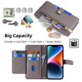 thumbnail image 4 of SaniMore for iPhone 14 Case, with Kickstand [Shoulder & Wrist Strap] Flip Zipper Wallet Cash & Card Slots PU Leather TPU Interior Full Body Protection for iPhone 14, Gray, 4 of 8