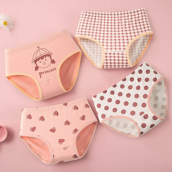Tfken Big Girls Teen Underwear Comfortable Polka Dot 4Pcs Pink Briefs Size 10-13 Years