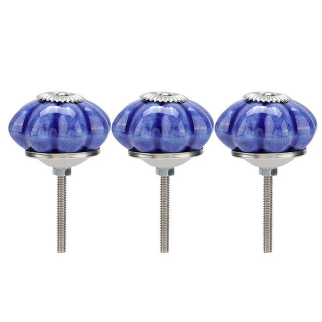 3 piezas de cerámica calabazas puerta cajón armario gabinete tiradores perillas (azul)