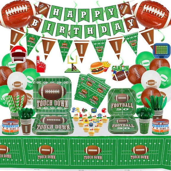 Football Theme Party Supplies - Including Birthday Banner, Football Silicone Bracelet, Hanging Swirl, Plates, Cups, Napkins, Tableware, Tablecloth, Balloons, for Game Day, Football Birthday Party Deco