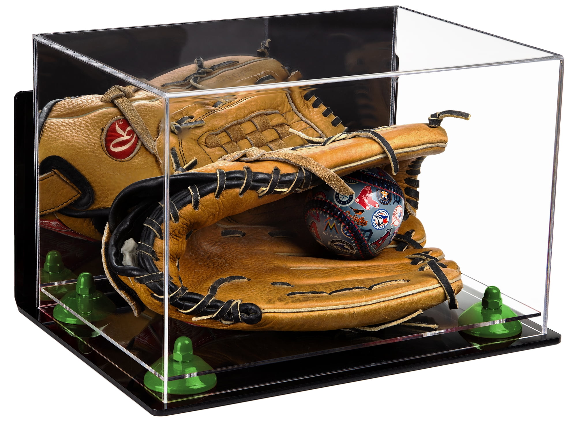 Acrylic Baseball Glove Display Case with Mirror, Wall Mount, Green