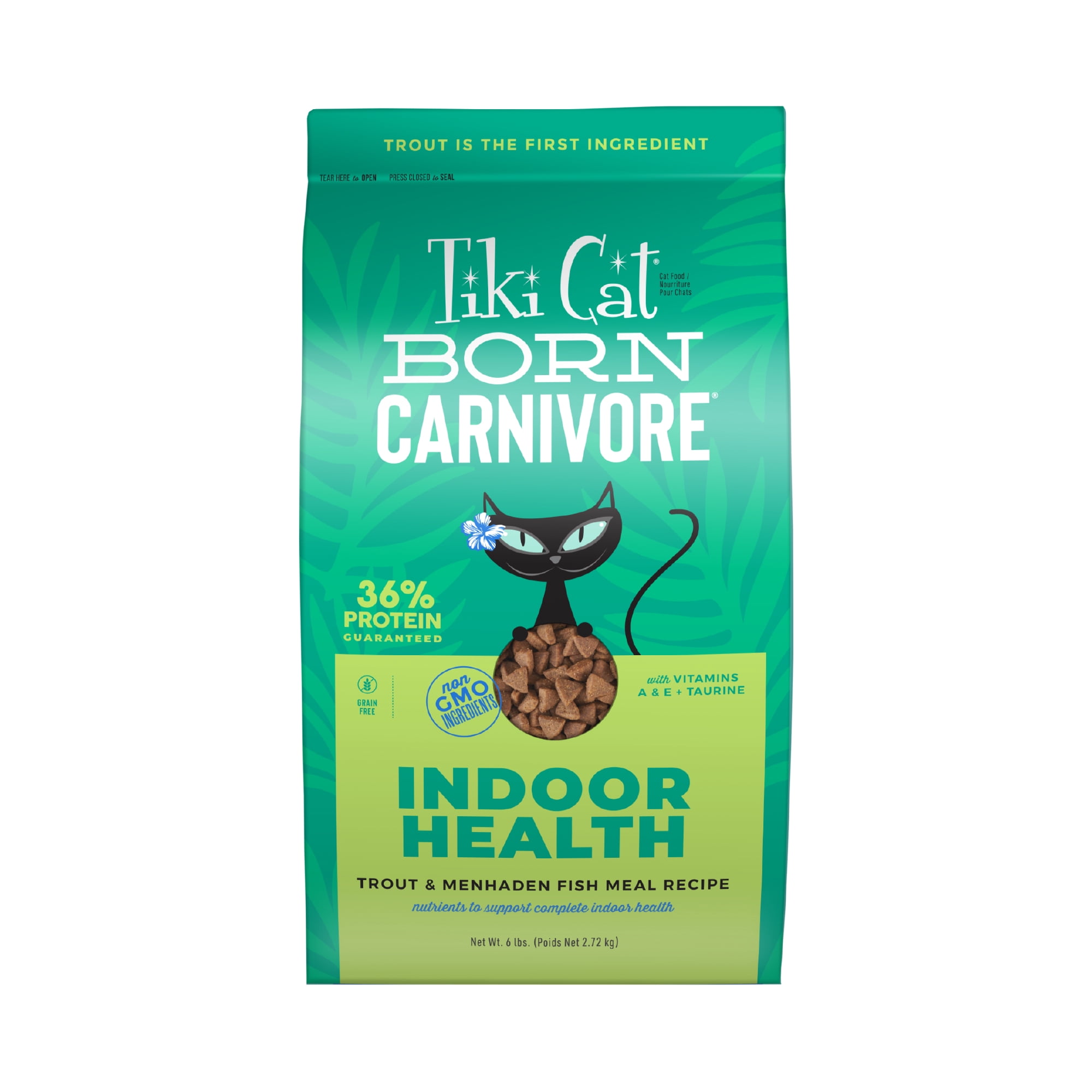 Tiki Cat Born Carnivore Indoor Health Dry Cat Food, Trout & Menhaden Fish Meal, 6 lbs. Bag