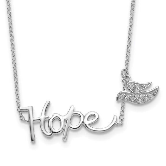 925 Sterling Silver Necklace with Pendants Chain HOPE w/CZ Dove Charm 18 inch
