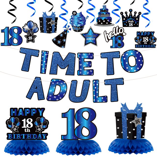 Set de decoración para fiestas WATINC, 26 piezas, 18, azul y negro, cumpleaños