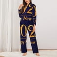 thumbnail image 2 of Logiee 2025 Happy New Year 3 Print Womens Pajamas Set,Long Sleeve Sleepwear,Button Down Lounge Set 2 Pieces,Soft Nightwear Pjs Set-Small, 2 of 7