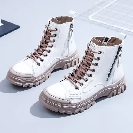 

Women‘s All-match Thick Bottom Martin Boots Letter Detail Side Zipper Lace-up Combat Boots