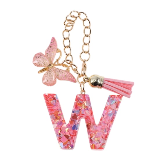 Unique Bargains 1 Pc Heart Sequin Letter W Butterfly Tassel Pendant Water Cup Pendant Pink Metal Resin