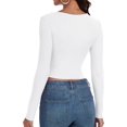 thumbnail image 2 of GHSDFBB Women's Long Sleeve V Neck Crop Top Ribbed Knit Slim Fitted Basic T-Shirts, 2 of 7