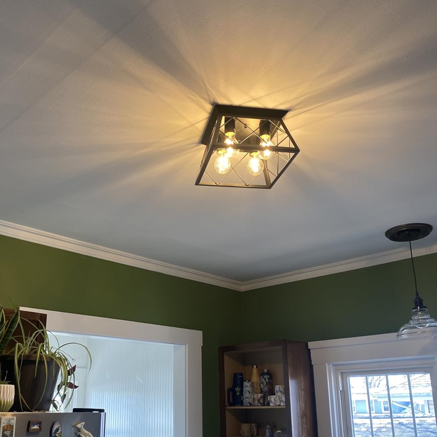 4-Light Farmhouse Flush Mount Ceiling Light Fixtures Black Metal Ceiling Light Fixture for Bedroom Living Room Dining Room Kitchen Porch