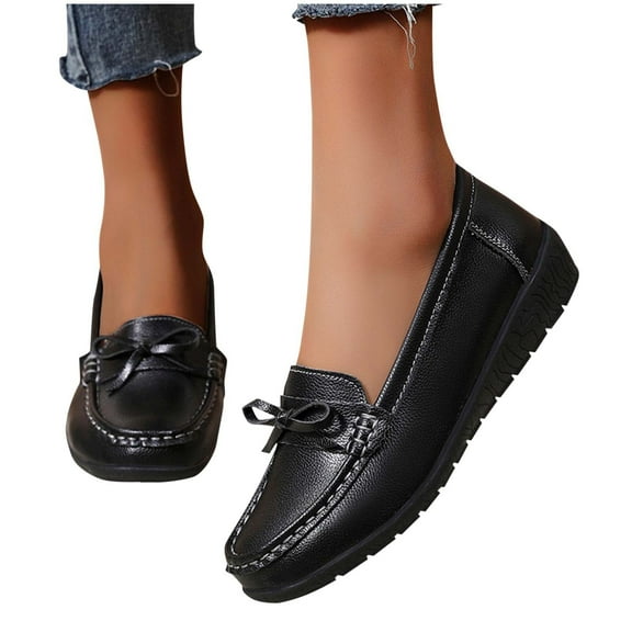 Eltusu Women Flat Shoes, Round Toe Breathable Fashion Slip on Loafer Shoes Black Size 5.5-9.5