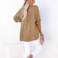 thumbnail image 4 of Linen Shirts for Women Summer Tops Casual Gauze Button Neck Long Sleeve Oversized Blouses Tops Lightweight Loose V Neck Pullover Shirts Earthy Yellow XL, 4 of 6