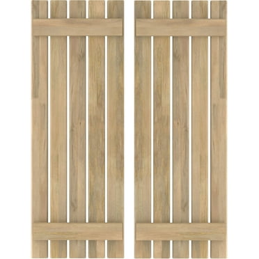 Ekena Millwork 19 1/2"W x 31"H Americraft Five Board (2 Batten) Exterior Real Wood Spaced Board-n-Batten Shutters (Per Pair), Unfinished