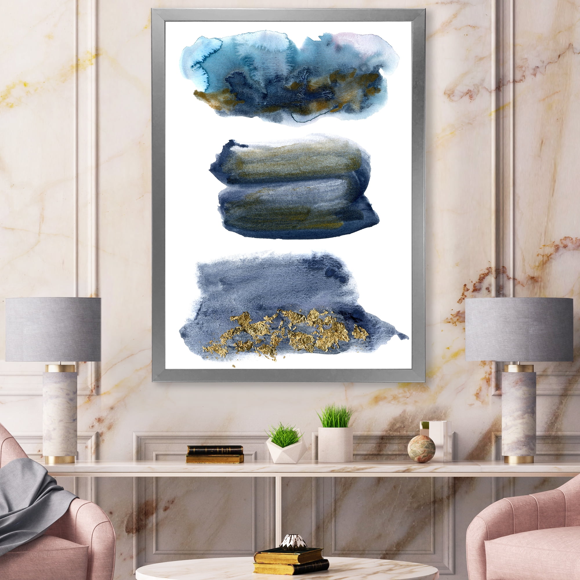 Designart 'Abstracts Clouds With Golden Touches' Modern Framed Art Print