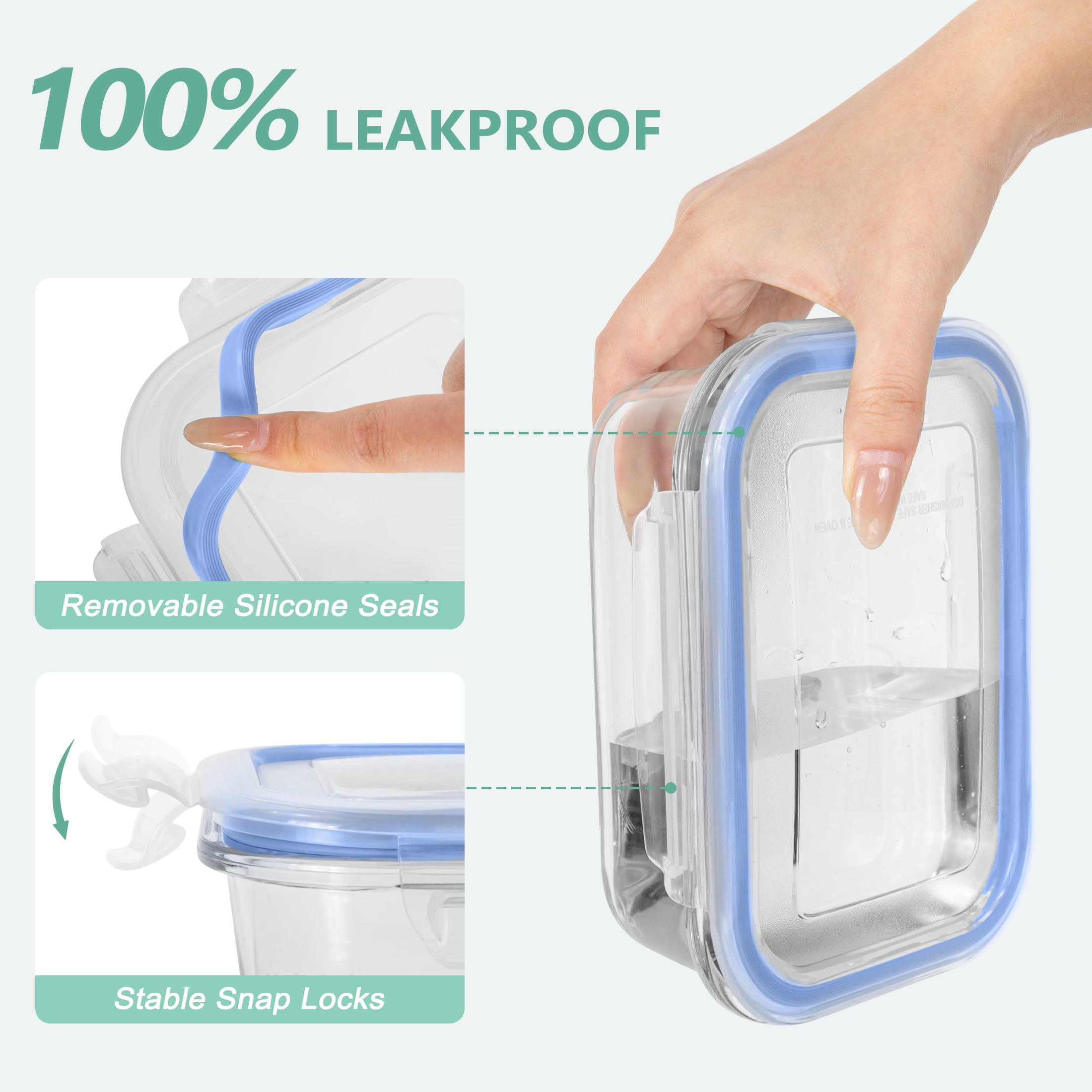 GPED 8 Pack Glass Meal Prep Containers, Food Storage Containers with Lids, Glass Lunch Boxes, Airtight Bento Boxes, for Microwave, Oven, Freezer and Dishwasher Safe, Blue
