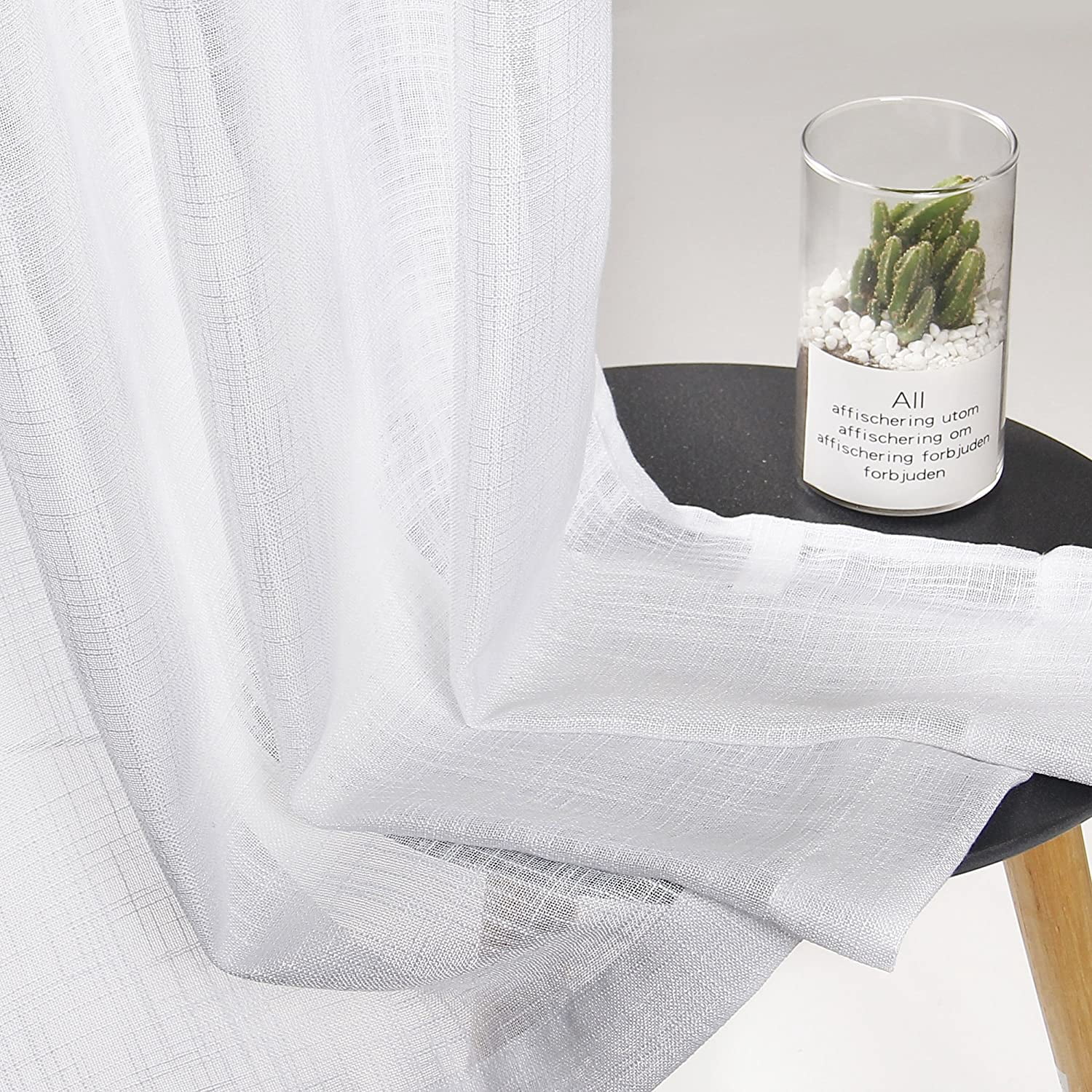 Bailu Linen Textured Semi Sheer Curtains for Bedroom 63 Inch Length Draperies Curtains Bronze Grommet (52''W x 63''L, 2 Panels,White)