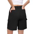 thumbnail image 3 of Women's Denim Pockets Cargo Knee Length Elastic Waist Jorts Shorts for Casual Summer Black L, 3 of 7