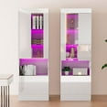 thumbnail image 3 of Merluxy 2 Piece Bookcase Storage Cabinet, Wood Glossy Bookshelf with 3-Tier Shelves, Living Room, White, 3 of 7
