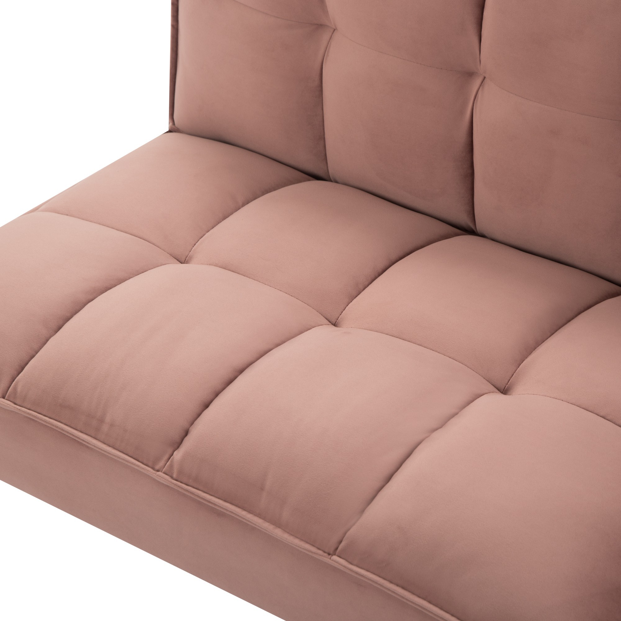 Gewnee Pink 67.7” Velvet Futon Sofa Bed, Modern Love Seat with Adjustable Backrest, 2 Throw Pillows, Suitable for Home, Office & Guest Room