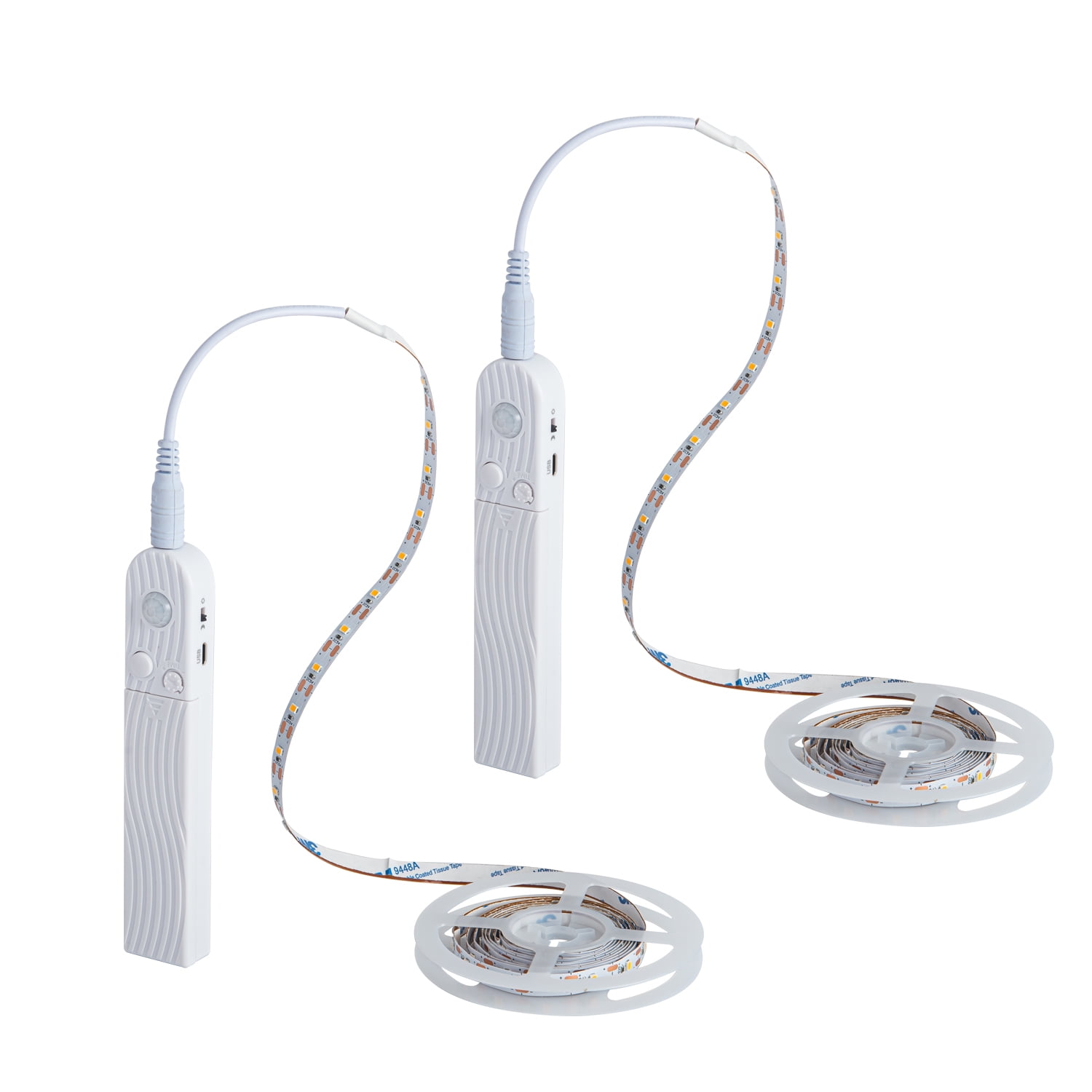 JUNWEN White Motion Sensor Led Strip Lights Battery Operated, 13.2ft/6.6ft Rechargeable Led