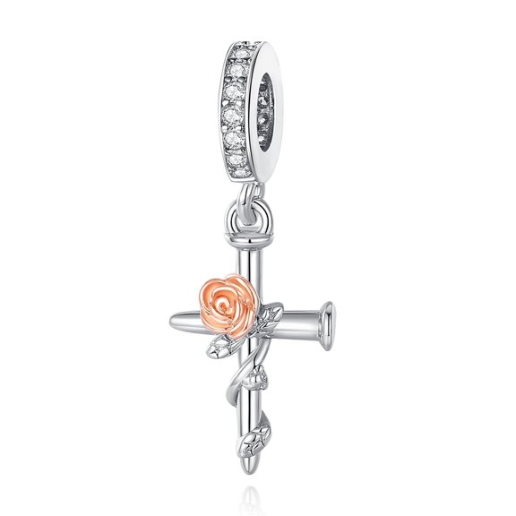 NINGAN 925 Sterling Silver Charm Bracelets Rose Flower Cross Dangle Charms Women Bracelet Charm