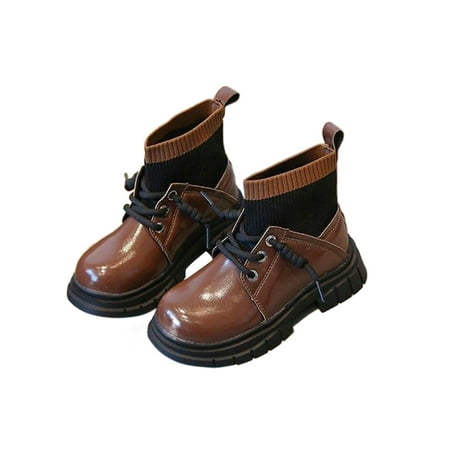 

Kesitin Girls Boys Comfort Platform Ankle Boots Dress Breathable Casual Chunky Heel Short Bootie Brown 10C