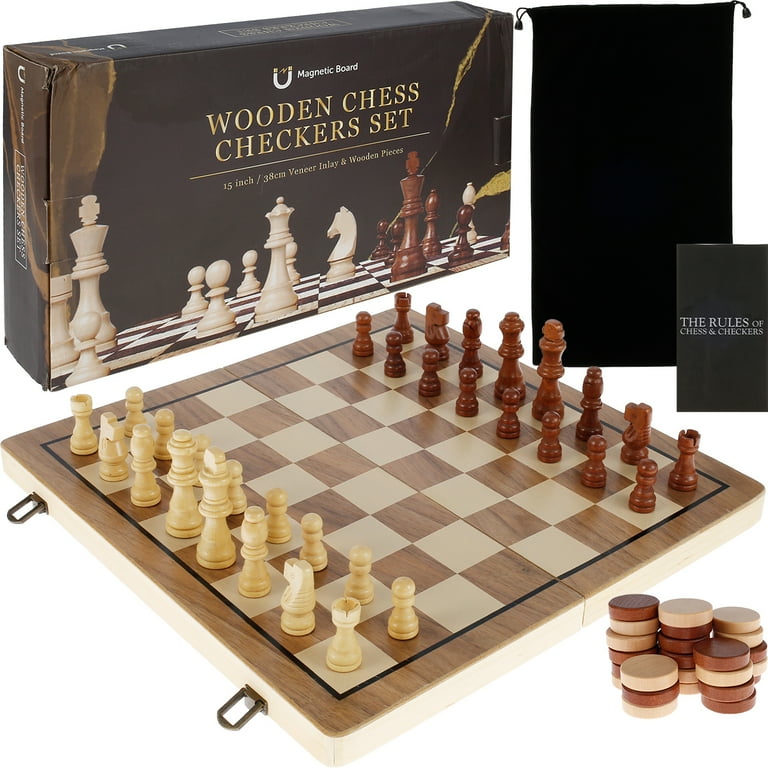  Fun+1 Toys! Wooden Chess Set for Adults and Kids, 15 Portable Chess  Board Set with Chess Pieces & Drawstring Bag : Toys & Games