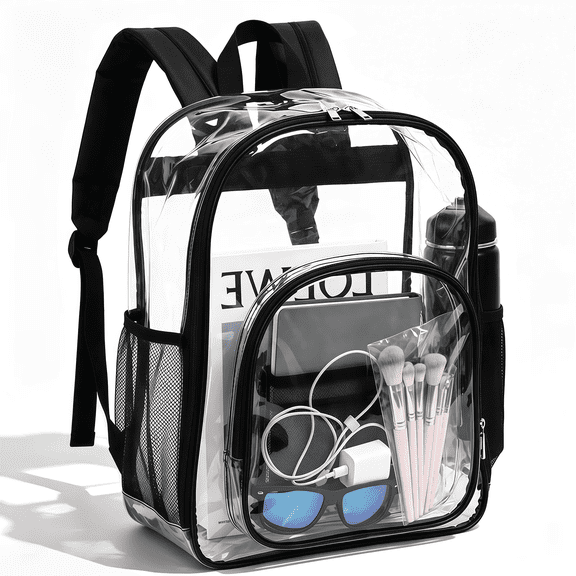 Large Clear Backpack, Heavy Duty PVC Transparent Bookbag Clear Backpack for College Backpack for School, College, Work, Stadium, Security & Travel