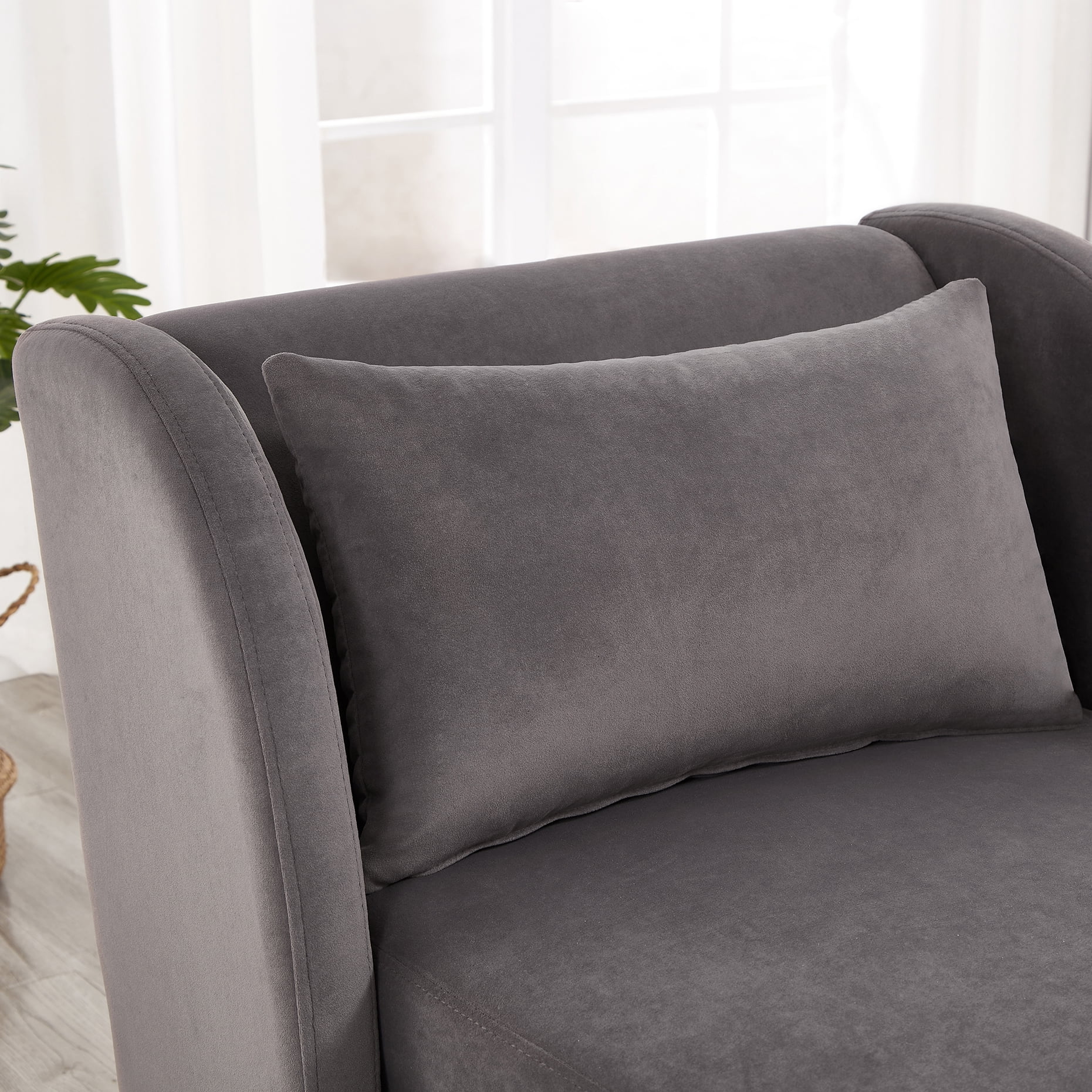 Miniyam Velvet Chaise Lounge, Upholstery Accent Chaise Chair with Pillow for Living Room Bedroom, Left Armrest, Gray