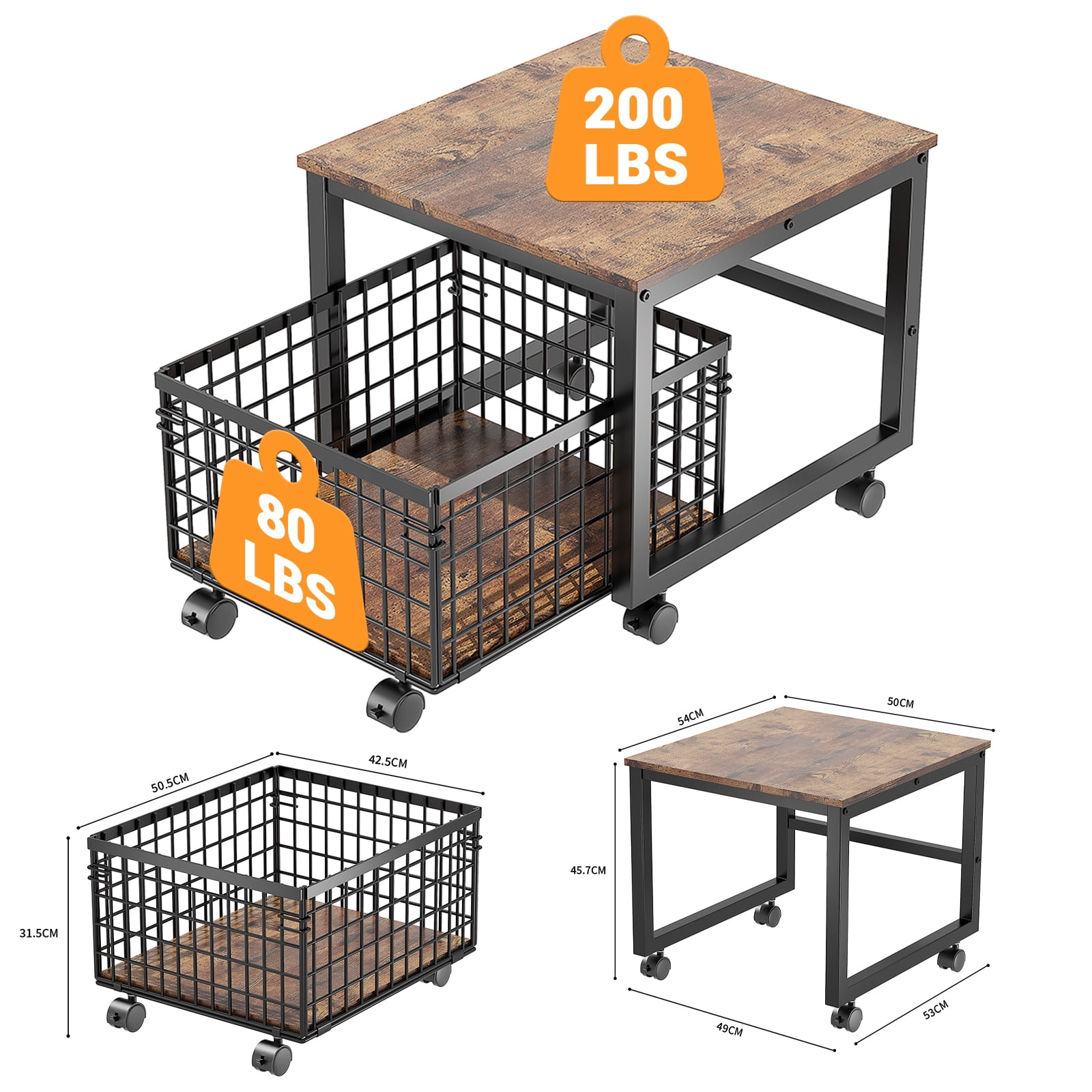 Mini Fridge Stand with Movable Storage Cart & Swivel Wheels, Mini Fridge Stand on Wheels, Adjustable Feet & Heavy Duty Metal Frame (Holds 198 Lbs) for Home, Office, Dorm, Coffee Bar