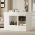 thumbnail image 4 of Closet Island with 6 Drawers, Wardrobe Armoire Bedroom Island with Glass Display Top and Open Shelves, Jewelry Storage Vanity Island with compartments, Walk-in Closet Island for Cloakroom, White, 4 of 25