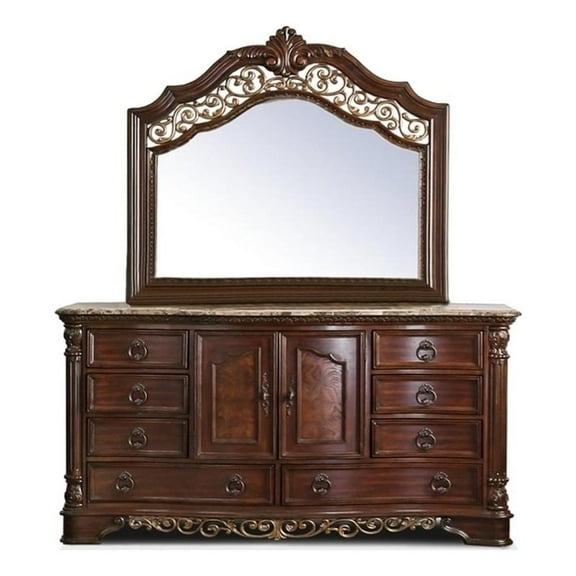Bowery Hill 8-Drawer Transitional Wood Dresser and Mirror in Cherry