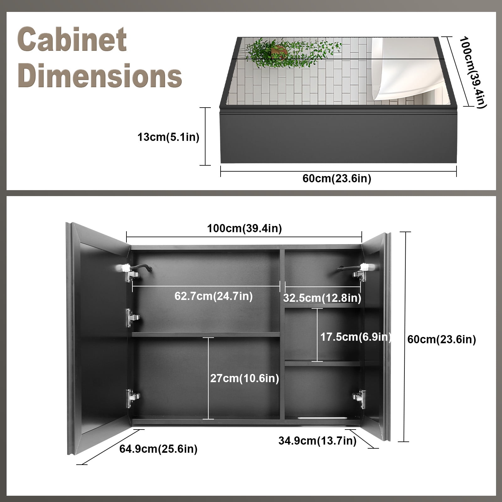JBLCC LED Medicine Cabinet with Mirror, Wall-Mounted Bathroom Mirror Cabinet, Anti-Fog Touch Sensor Storage Organizer with 5 Shelves, 39.37"x23.62", Black