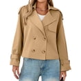 thumbnail image 4 of Long Sleeve Double Breasted Women Casual Trench Coat Crop Jacket, 4 of 6
