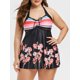 thumbnail image 1 of Más el tamaño de impresión de la flor Halter Swimdress cinchado Rosegal Camisetas sin mangas de talla grande, 1 of 5