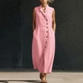 thumbnail image 6 of ClodeEU Women's Sleeveless Collared Linen Blend Midi Shirt Dress,Button Front Wrap Dress with Pockets Pink,Women's Plus XXL, 6 of 6