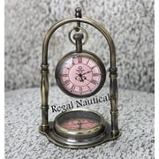Nautical India Desk Clocks Nautical Functional Compass Antique Hanging Watch Royal Marine Clocks Desktop Office Table Clock With Compass Collectibles Brass Antique Finish