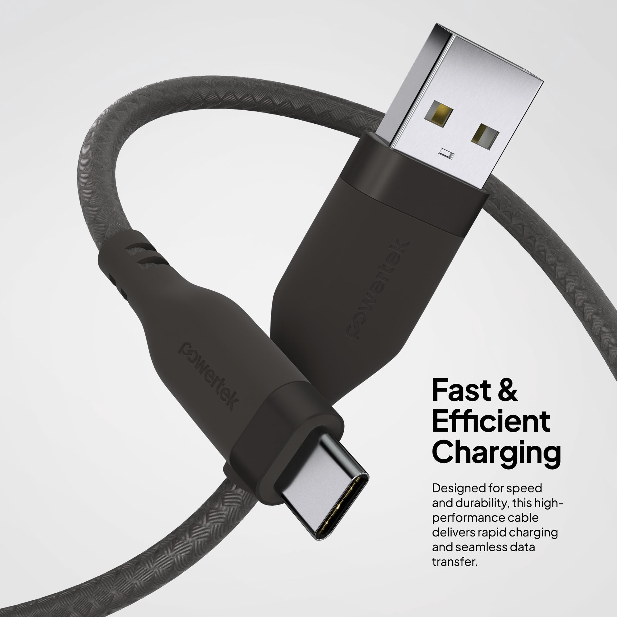 Powertek USB-A to USB-C (Type-C) Charging Cable, Carbon Design Texture, 6 ft, Grey